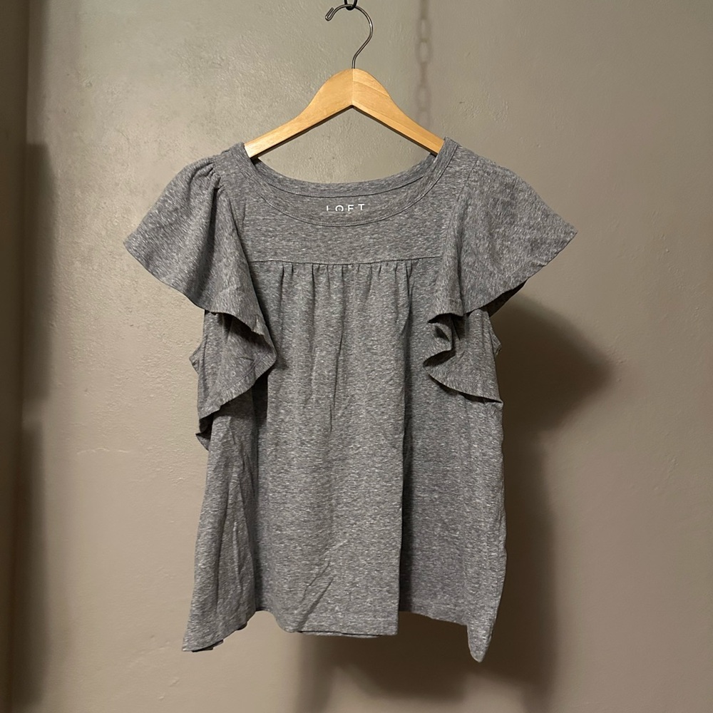 LOFT Gray Flutter Sleeve Blouse